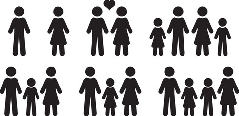 love, family, icon, parents, children, woman, individuals, bottom, design, representing, figures, black, white, basic, simple, representation, collection, shows, background., adults, unit, human, figu