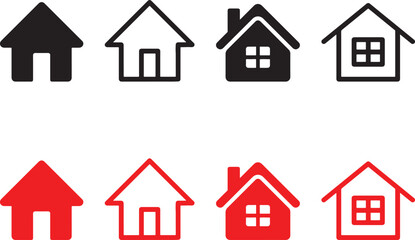 detailed, icon, house, bottom, design, structure, corresponding, versions., first, last, black, window, white, element, more, rooflines., basic, simple, collection, arranged, outline, background., roo