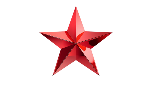 Red star shines with a transparent background for designs, overlays, or product photography.