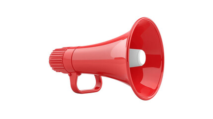 Red megaphone gleams with transparent background. Use for announcements, alerts, branding.