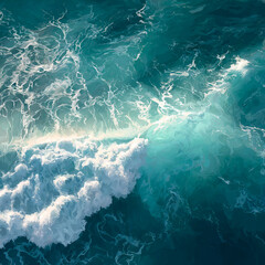 Waves crashing in the blue ocean under a clear sky