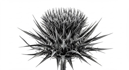 モノクロ植物写真　鋭い棘を持つ花