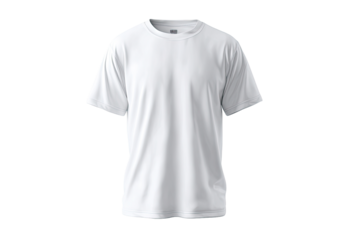 Front view of a plain white t-shirt.  Short sleeves, crew neck