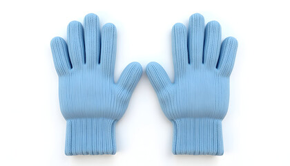 Light Blue Knitted Gloves Isolated on White Background