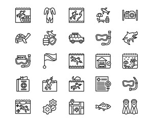 Vacation and Tourism Line Vector Icons