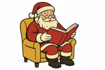 Santa claus reading a book while sitting in an armchair, relaxing during the christmas holiday season