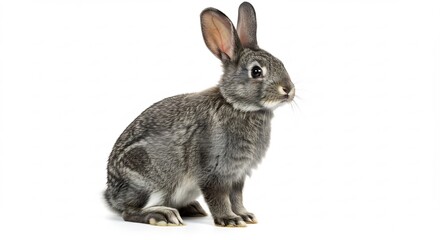 Obraz premium 灰色ウサギの可愛い写真 白い背景
