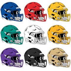 Collection of nine american football helmets graphic elements