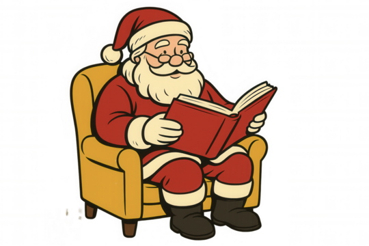 Santa claus reading a book while sitting in an armchair, relaxing during the christmas holiday season - Powered by Adobe