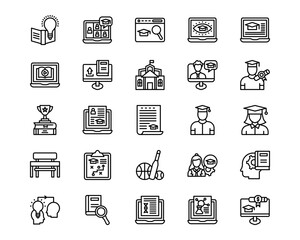 Online Education Line Vector Icons