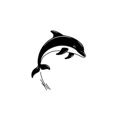 Dolphin. Dolphin simple black and white line art vector logo