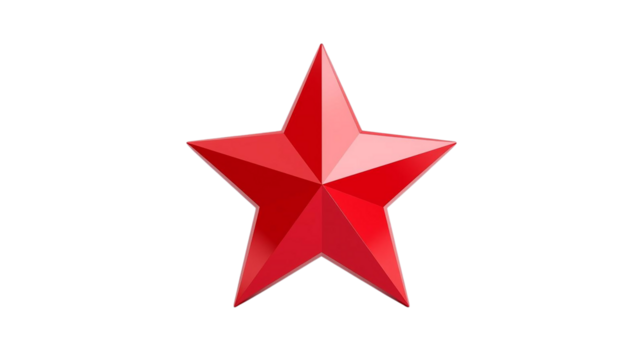 Red glossy star shines on transparent background. Great for posters or social media graphics.