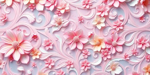Intricate, swirling floral pattern in soft pastels, creating an ethereal background, image, delicate