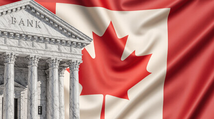 Waving Canadian Flag with a Government Building Background