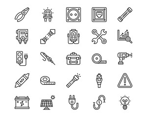 Electrician Tools Line Vector Icons