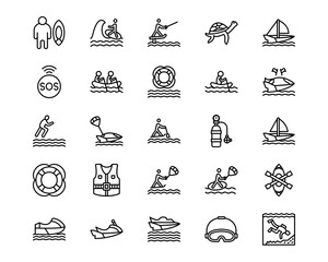 Water Sports Line Vector Icons