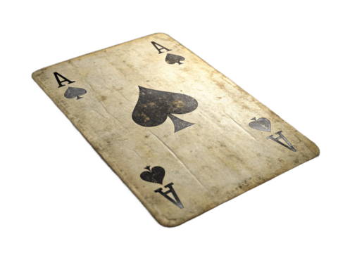 Ace of spades playing card isolated on transparent background, vintage style with decorative spade design