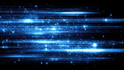 A dynamic, vibrant image showcases horizontal streaks of light, filled with sparkling particles, creating a captivating visual effect.