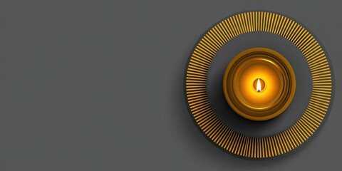 Diwali celebration background banner. Minimal top-view illustration of a single diya with radiant concentric golden line. Rangoli outline.