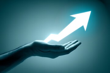 Hand growth arrow symbol business up background of success graph financial profit stock diagram or growing economy investment income target and goal increase achievement on development strategy chart.