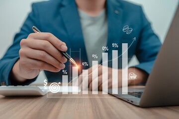 Interest rates and dividends, investment returns, income, retirement Compensation fund, dividend tax, Fixed Deposit, Savings Account, Stocks, Finance and investment business growth arrow graph.