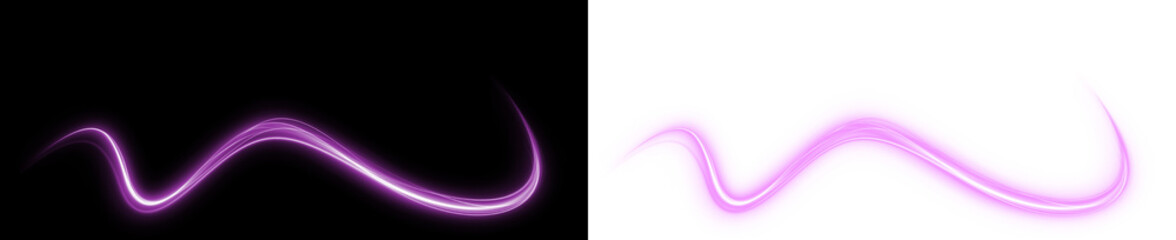 Abstract purple light wave overlay on black and white backgrounds, creating a dynamic visual effect for design projects and artistic compositions with copy space