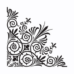 Ornate corner flourish with swirling vines and floral elements, isolated on white background