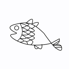 Cute cartoon fish with scales and open mouth isolated on white background