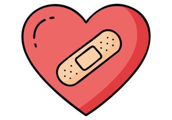 A red heart with a bandage symbolizes healing and recovery. Simple, modern icon design. Suitable for emotional, wellness, or support themes.