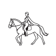 Black and white line art of a beautiful woman with perfect body riding horse elegant minimalist illustration