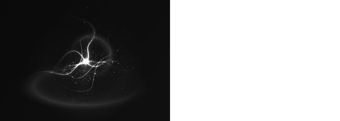 Abstract light swirl overlay with glowing particles on a dark background, creating a mystical atmosphere for artistic design and creative projects with copy space