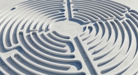 Circular Labyrinth Pattern with Concentric Paths and Central Hub.