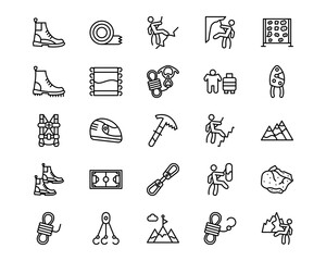 Rock Climbing Line Vector Icons