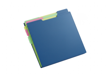 A blue binder with colorful dividers is presented as an isolated object on a transparent background for easy use isolated on transparent background