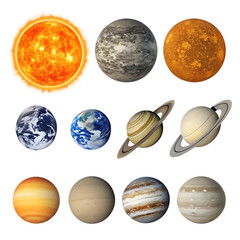 Solar System Planets and Sun Illustration in High Resolution