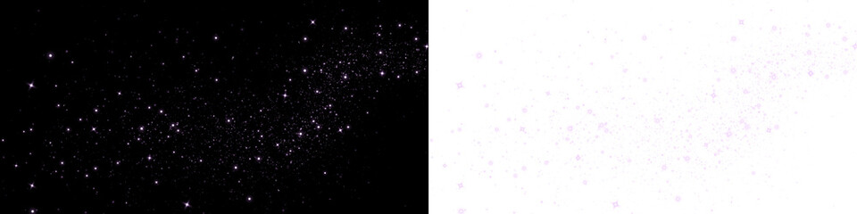 Starry night sky overlay with sparkling stars on a black background, creating a dreamy atmosphere for creative projects and digital designs with copy space