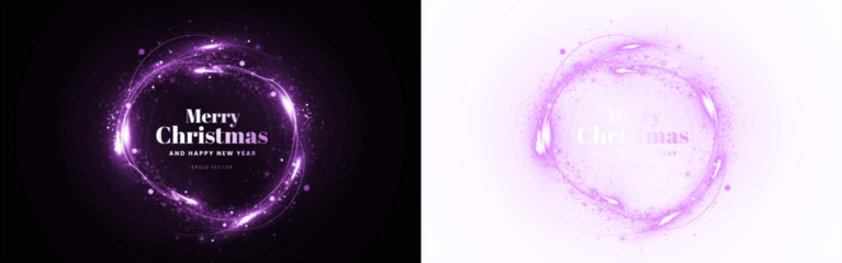 Vibrant Christmas greeting card mock up featuring sparkling purple elements and festive text, perfect for holiday celebrations and seasonal promotions with copy space