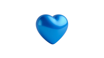 Blue glossy heart with soft shadows offers clean, modern aesthetics for digital art, web design, and branding with PNG and transparent background.