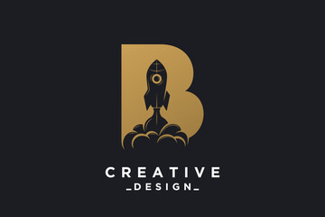 Rocket with letter B unique logo design Premium Vector
