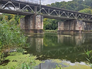 The listed Werra Valley Bridge, a railway bridge in Hann. Münden in southern Lower Saxony, was completed in 1856 as a stone arch bridge on the Hanover Southern Railway. Germany.
