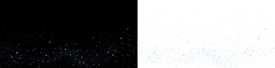 Sparkling glitter overlay with shimmering particles on black and white backgrounds, ideal for creative projects, invitations, and festive designs with copy space