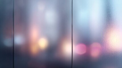 A captivating abstract urban scene featuring blurred city lights reflected in frosted glass panels, creating a soft-toned background that evokes a sense of mystery and calmness in an urban