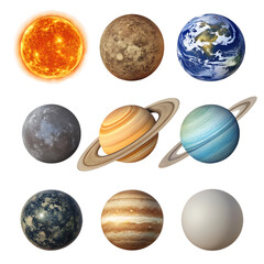 Solar System Planets and Sun Illustration in High Resolution