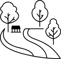 tree in the night line art on transparent background