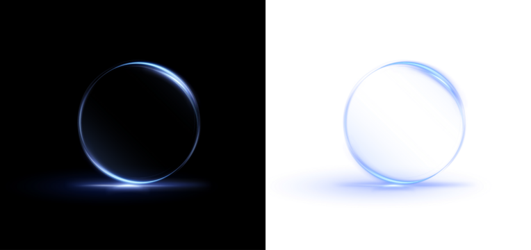 Transparent circular png overlay with soft blue glow effect on dark and light backgrounds, ideal for creative design projects and visual enhancements - Powered by Adobe