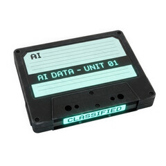 Obraz premium A futuristic data storage device labeled ai data unit 01 classified isolated on transparent background