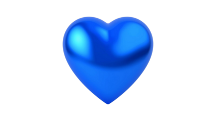 Blue chrome heart with smooth surface stands out on transparent background for romantic themes and digital designs.