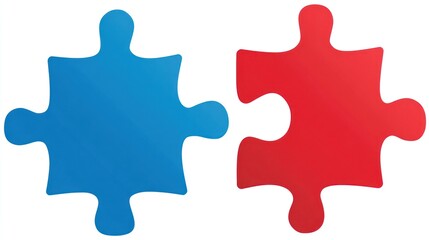 Two puzzle pieces, one blue and the other red, displayed against a plain white background