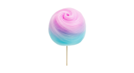 Pastel swirl cotton candy on stick with transparent background