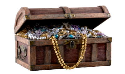 Treasure Chest Overflowing with Cash and Jewels Isolate on Transparent Background, cutout, png